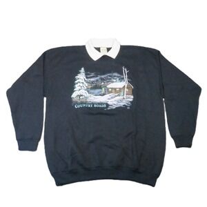 Cotton Grove Country Roads Sweatshirt 2XL Black Vintage Cabincore Grandma Winter
